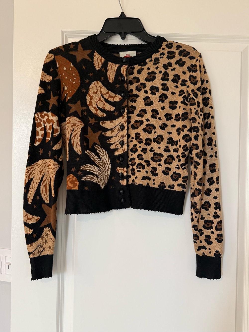 FARM Rio Mixed Banana Leopard Buttoned Cardigan, XS